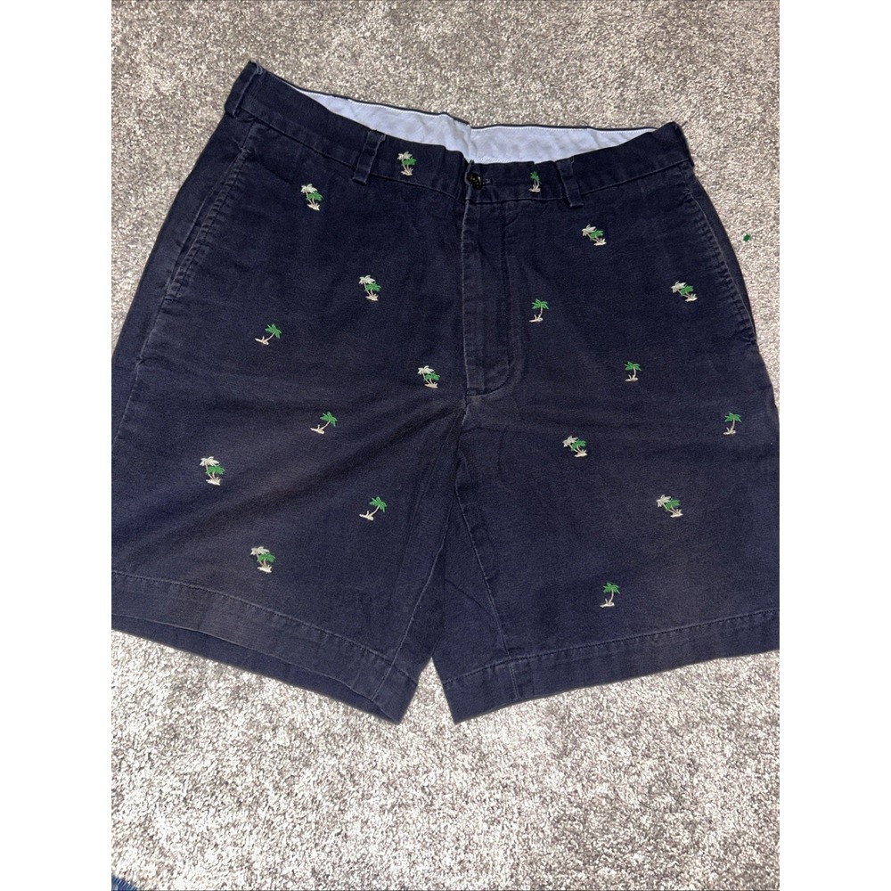 Brooks Brothers 346 Mens Navy Blue Embroidered Palm Tree Chino Shorts Size 34